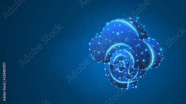 Fototapeta Email, Cloud Storage. Data access, mailing database, internet server concept. Low poly, wireframe 3d Raster illustration. Abstract polygonal image on blue neon background