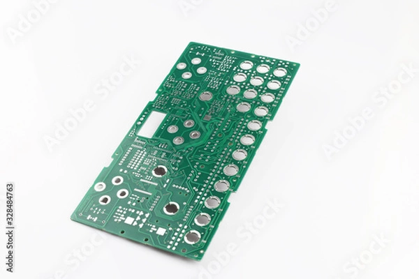 Fototapeta Multiplied printed circuit boards PCB isolated on the white background. PCB assembly.