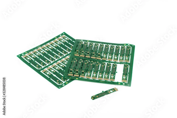 Fototapeta Multiplied printed circuit boards PCB isolated on the white background. PCB assembly.
