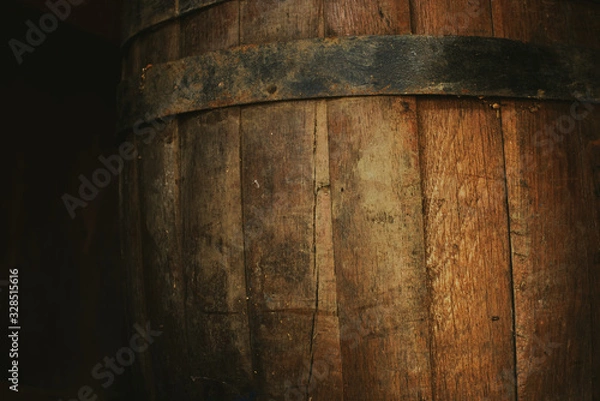 Fototapeta Beer barrel close-up. Oak barrel texture