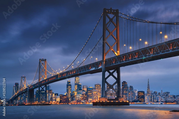 Obraz San Francisco downtown with Oakland Bridge in foreground. California famous city SF. Travel destination USA