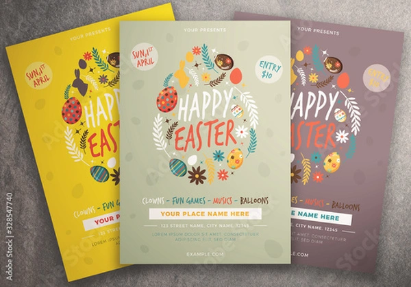 Obraz Easter Flyer Layout with Egg Shape and Leaves Flowers Elements