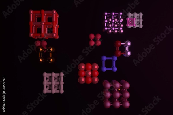 Obraz Inter-locked sphere, molecule style for design texture, background. 3D render.