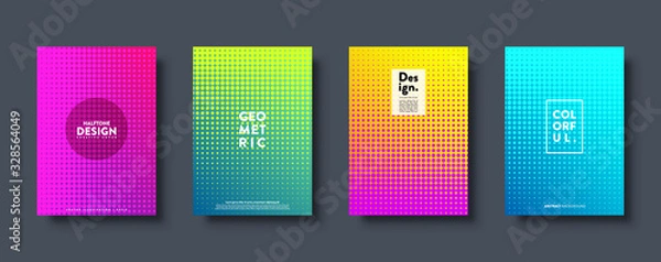 Fototapeta Halftone abstract background with dots. Colorful gradient design. Modern geometric banners with circles. Pop art. Vector illustration.