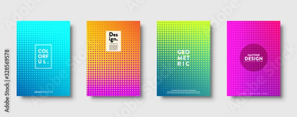 Fototapeta Halftone abstract background with dots. Colorful gradient design. Modern geometric banners with circles. Pop art. Vector illustration.