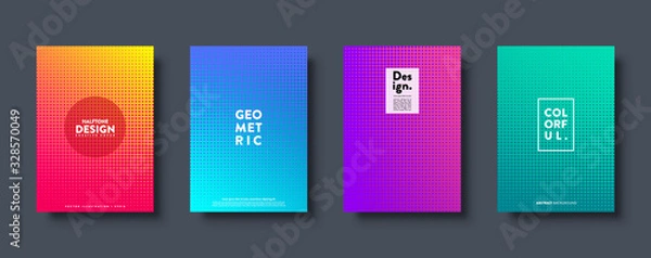 Fototapeta Halftone abstract background with dots. Colorful gradient design. Modern geometric banners with circles. Pop art. Vector illustration.