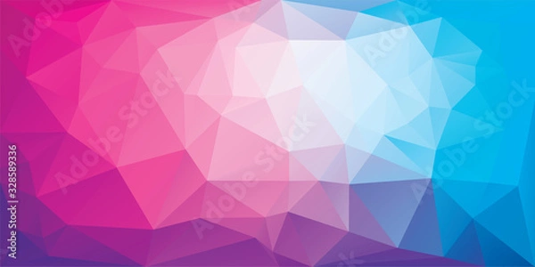 Obraz Polygonal background of triangles in pink and blue colors. Triangular banner template. Low poly mesh gradient in origami style. Vector eps8 illustration.