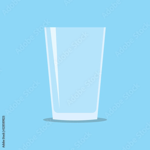 Obraz Empty transparent glass for water or juice. Flat icon isolated on light blue background. Stylized vector eps10 illustration with transparency.
