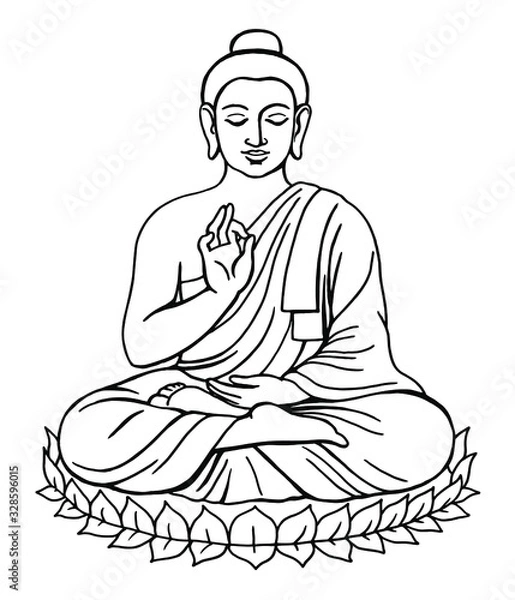 Fototapeta Sitting Meditating Buddha. Hand drawing doodle. Outline. Buddha figure isolated on a white background. Stock vector illustration.