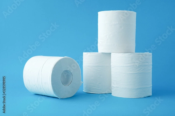 Obraz 青色背景の4個のトイレットペーパー 02