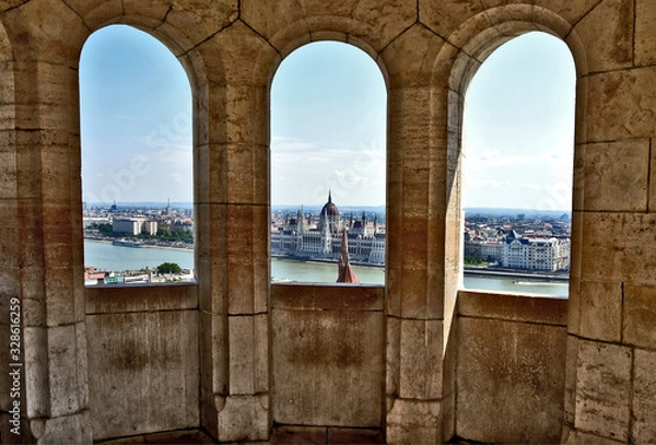 Fototapeta Budapest city view with window