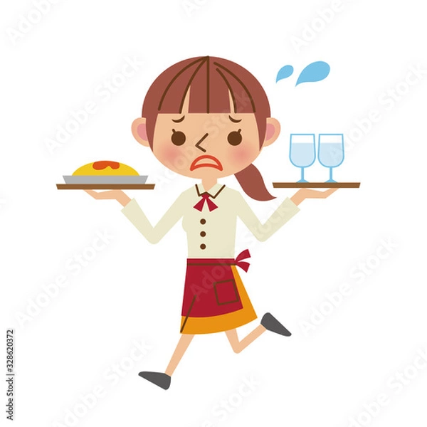 Obraz 料理と飲み物を持って走るウェイトレス
