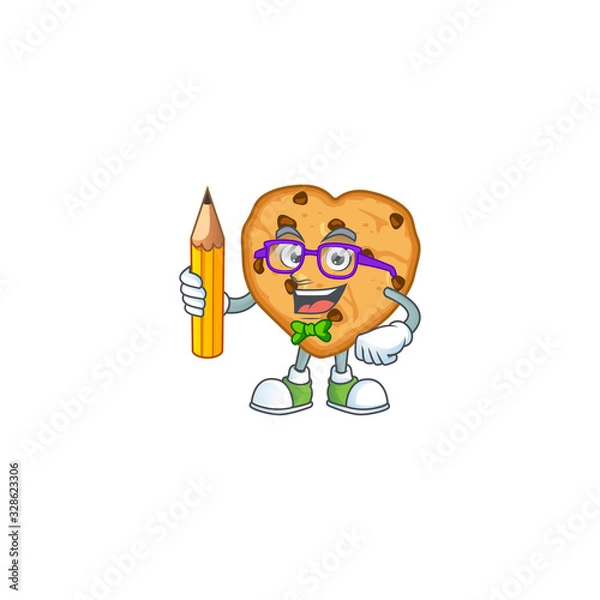Fototapeta Chocolate chips love clever student character using a pencil