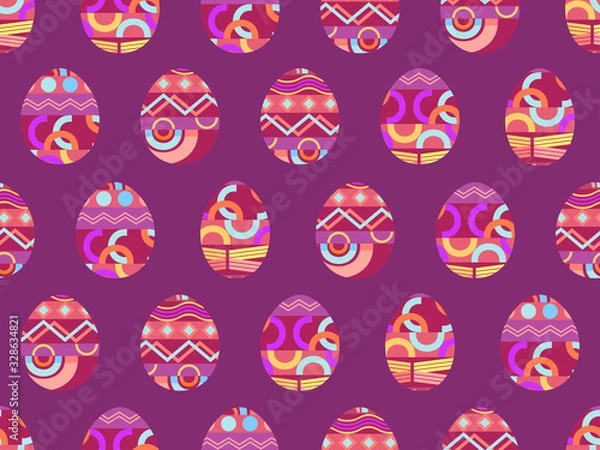Fototapeta Easter eggs seamless pattern. Happy Easter festive eggs with doodle pattern. Vector illustration
