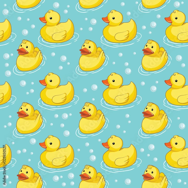 Fototapeta Vector seamless pattern with yellow ducks