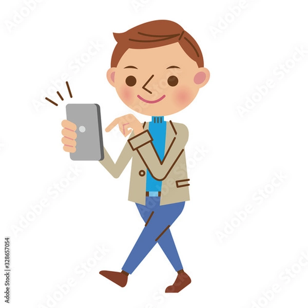 Fototapeta 歩きスマホをする私服の男性