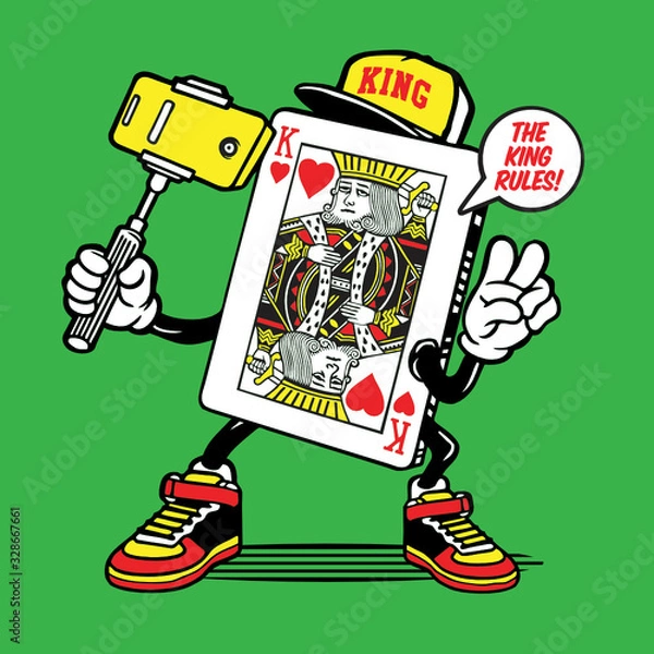 Fototapeta Selfie King Poker Card Game Character Design