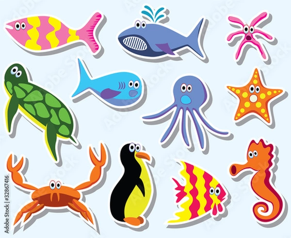 Fototapeta vector set of colorful sea animals