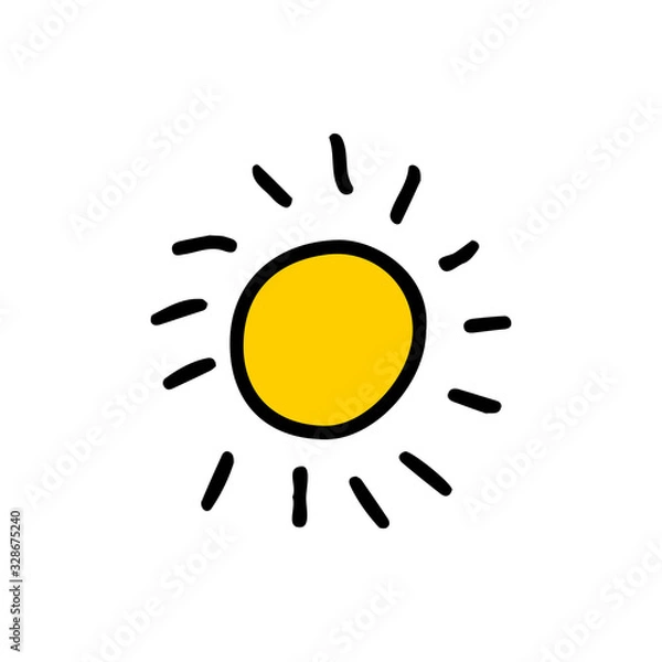 Fototapeta Sun in cartoon style on an isolated white background. Nature element. Stock vector illustration