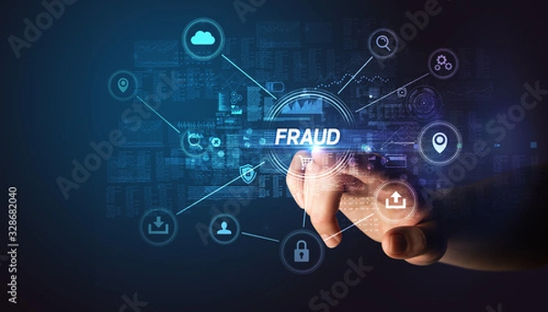 Obraz Hand touching FRAUD inscription, Cybersecurity concept