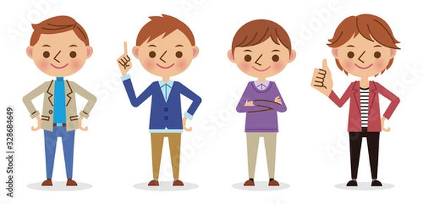 Obraz 男性ポーズ4人セット