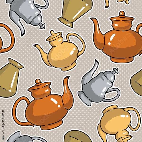 Fototapeta Vector seamless pattern with kettles