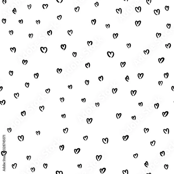 Obraz Hen bachelorette party vector seamless pattern with black hearts. Black card simple heart illustration on white background in hand drawn hipster grunge style