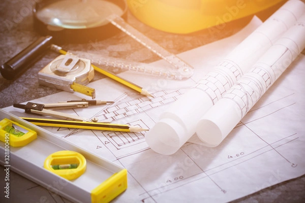 Obraz Tools and papers with sketches