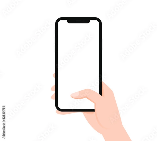 Fototapeta White woman hand hold phone vertical first person view blank template clip art flat design vector EPS 10