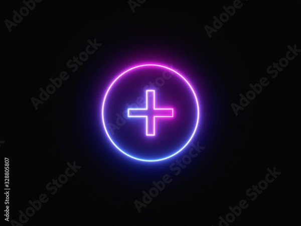 Fototapeta Blue and purple neon light icon isolated in black background. Vibrant colors, laser show. 3d rendering - illustration.