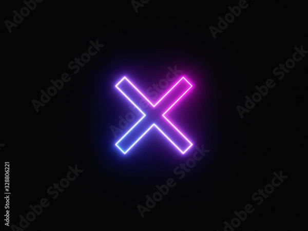 Fototapeta Blue and purple neon light icon isolated in black background. Vibrant colors, laser show. 3d rendering - illustration.