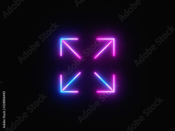 Fototapeta Blue and purple neon light icon isolated in black background. Vibrant colors, laser show. 3d rendering - illustration.