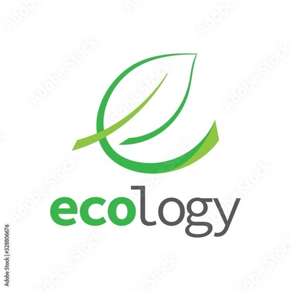 Obraz Ecology logo with letter e and leaf