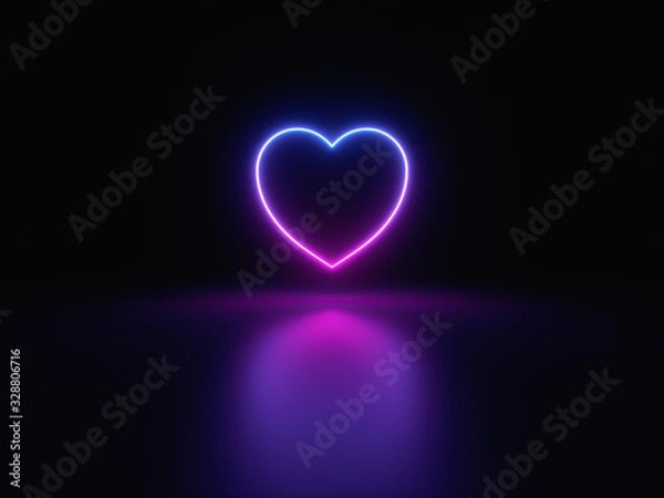 Fototapeta Blue and purple neon light icon isolated in black background. Vibrant colors, laser show. 3d rendering - illustration.