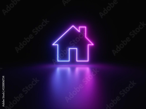 Fototapeta Blue and purple neon light icon isolated in black background. Vibrant colors, laser show. 3d rendering - illustration.