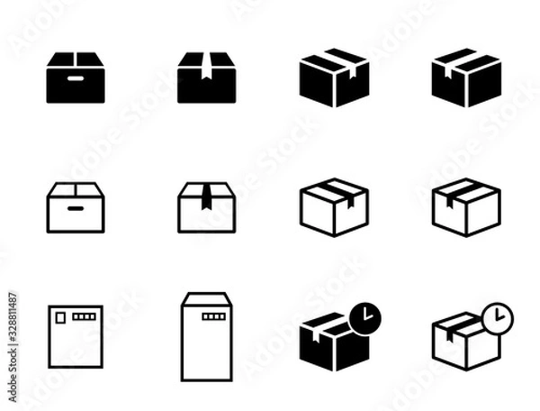 Obraz 宅配便、小包、郵送、箱、ハガキ、封筒などのアイコンセット