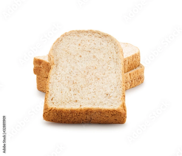Fototapeta Slice Fresh whole wheat bread isolated on white background, clipping path