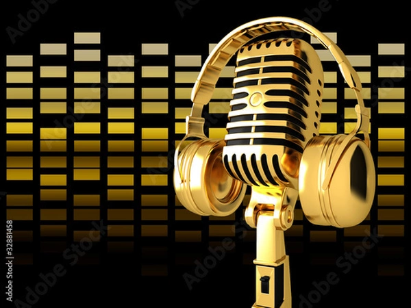 Obraz Microphone on abstract musical background