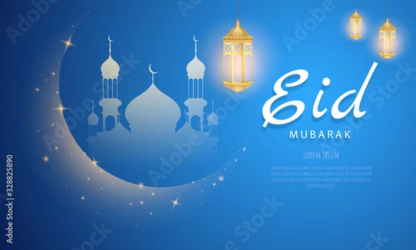 Fototapeta Ramadan kareem background. vector illustration with mosque and moon, place for text greeting card and banner