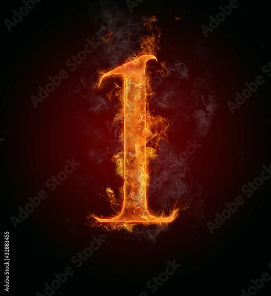 Fototapeta Burning fire number "1"