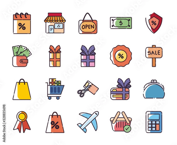 Obraz Shopping fill style icon set vector design