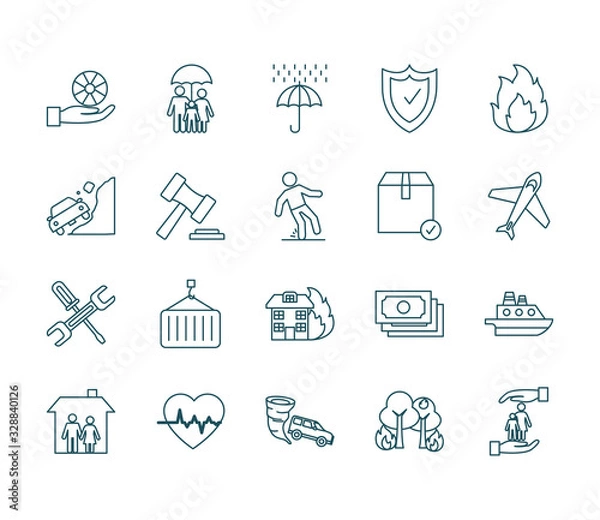 Fototapeta Insurance line style icon set vector design