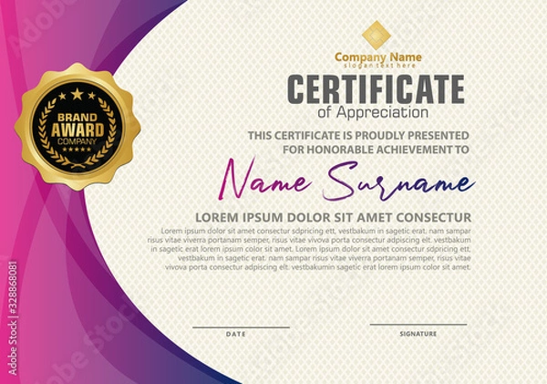 Fototapeta certificate template with modern pattern,diploma,Vector illustration