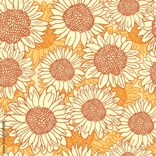 Fototapeta Vector seamless pattern with sunflowers