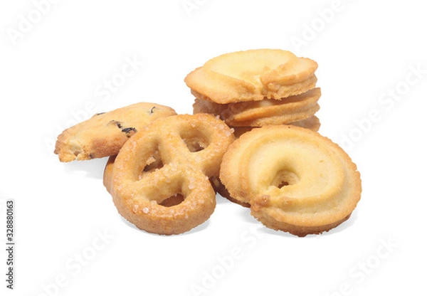 Fototapeta Pile of sweet danish cookies isolated on white background with clipping path..