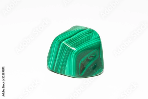 Obraz A sample of the mineral malachite on a white background