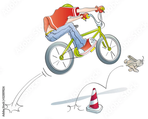 Obraz chłopiec ćwiczy skoki na rowerze