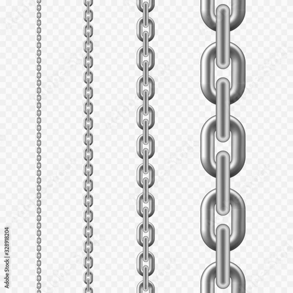 Fototapeta Seamless chain pattern. Silver metallic chain texture. vector illustration isolated on transparent background