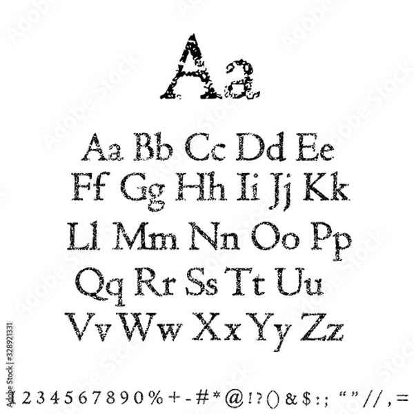 Obraz Dirty textured of typography grungy stamped alphabet font vector collection