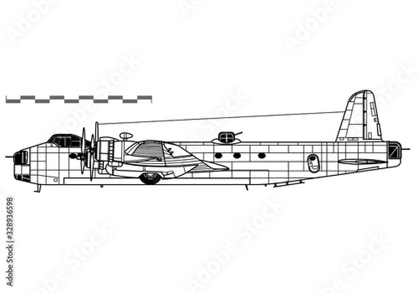 Fototapeta Short Stirling. World War 2 combat aircraft. Side view. Image for illustration.
